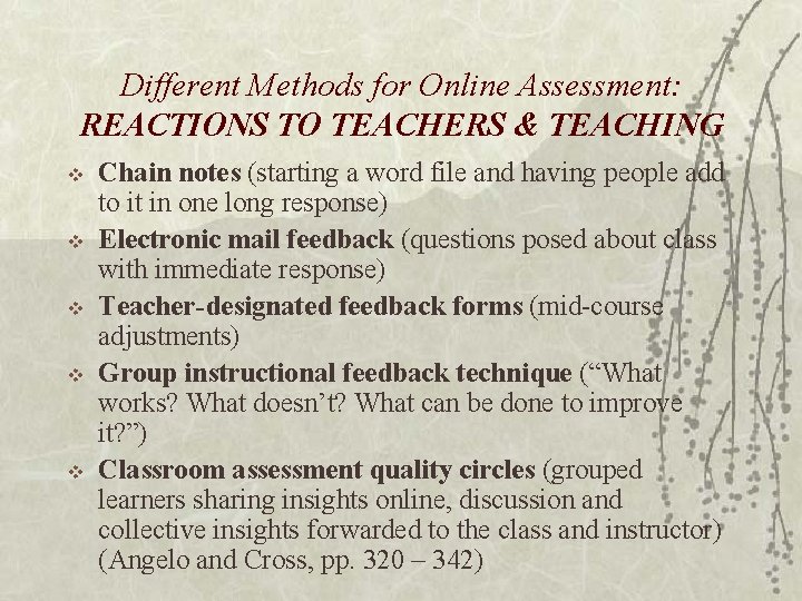 Different Methods for Online Assessment: REACTIONS TO TEACHERS & TEACHING v v v Chain