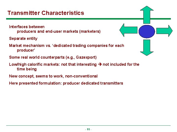 Transmitter Characteristics Interfaces between producers and end-user markets (marketers) Separate entity Market mechanism vs.