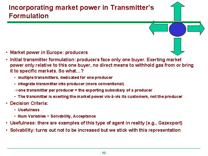 Incorporating market power in Transmitter’s Formulation • Market power in Europe: producers • Initial