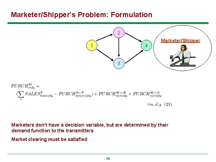 Marketer/Shipper’s Problem: Formulation 2 1 4 Marketer/Shipper 3 Marketers don‘t have a decision variable,