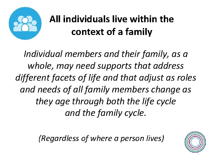 All individuals live within the context of a family Individual members and their family,