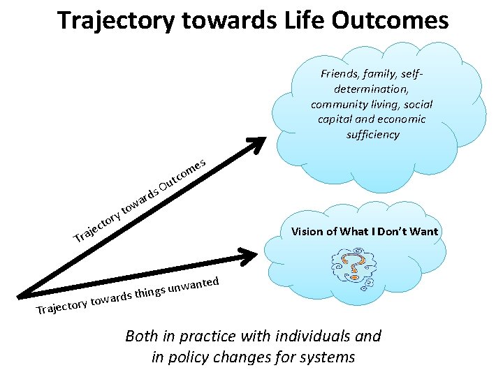Trajectory towards Life Outcomes Friends, family, selfdetermination, community living, social capital and economic sufficiency