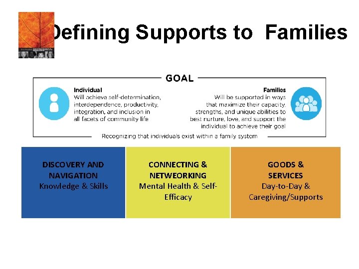 Defining Supports to Families DISCOVERY AND NAVIGATION Knowledge & Skills CONNECTING & NETWEORKING Mental