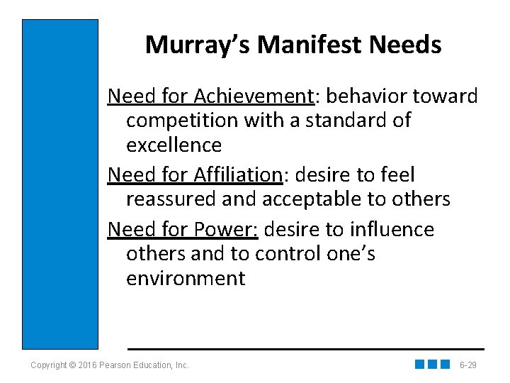 Murray’s Manifest Needs Need for Achievement: behavior toward competition with a standard of excellence