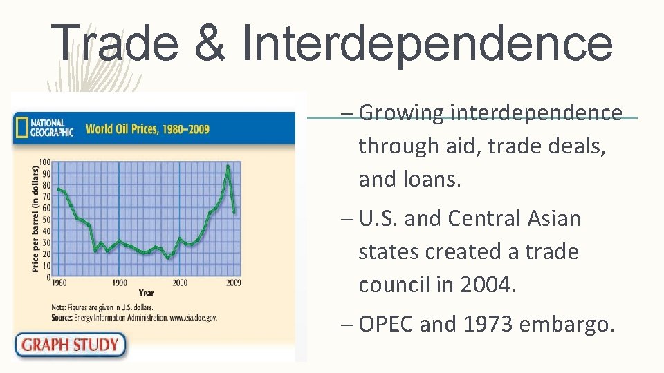 Trade & Interdependence – Growing interdependence through aid, trade deals, and loans. – U.
