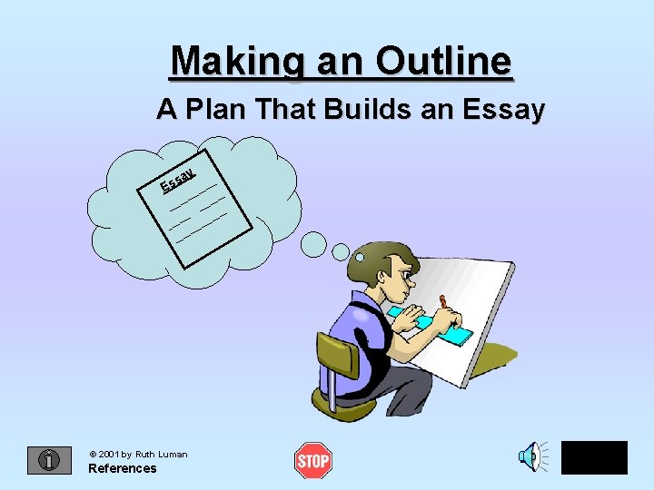 Making an Outline A Plan That Builds an Essay ay s Es ------ ©