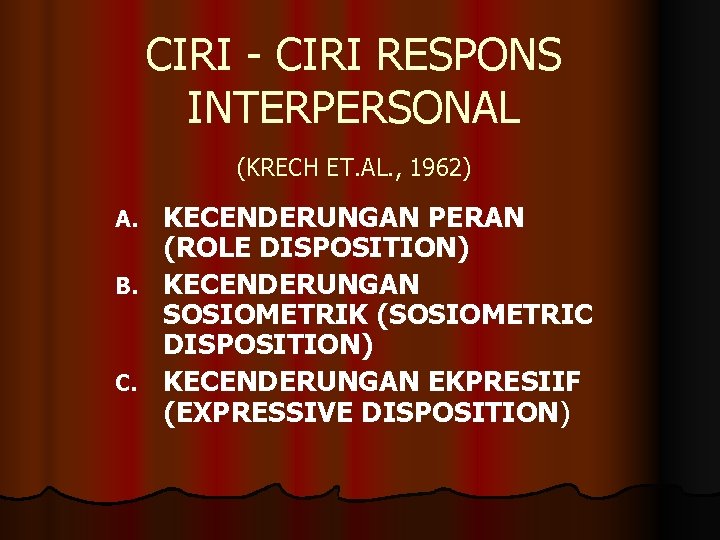 CIRI - CIRI RESPONS INTERPERSONAL (KRECH ET. AL. , 1962) KECENDERUNGAN PERAN (ROLE DISPOSITION)