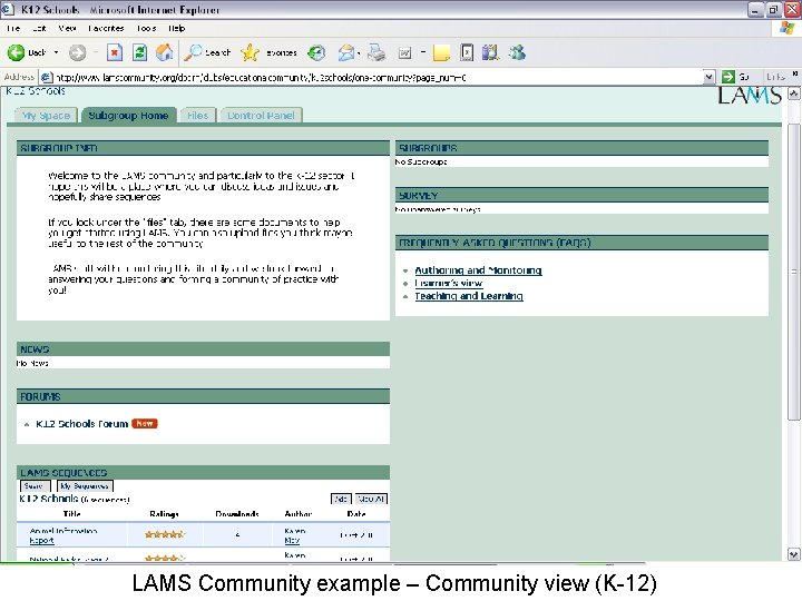 LAMS Community example – Community view (K-12) LAMS Community example – Community view (K-12)