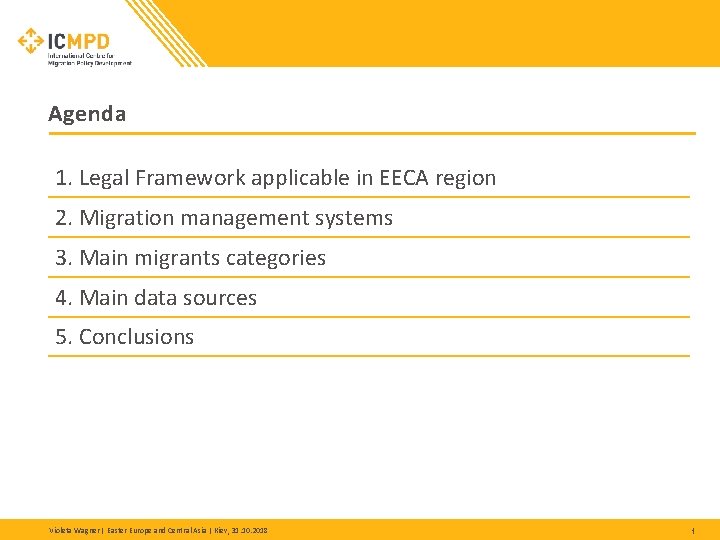 Agenda 1. Legal Framework applicable in EECA region 2. Migration management systems 3. Main Agenda 1. Legal Framework applicable in EECA region 2. Migration management systems 3. Main