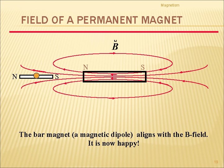 Magnetism FIELD OF A PERMANENT MAGNET N N S S The bar magnet (a