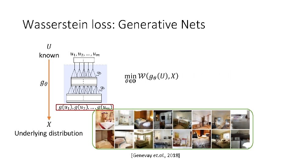Wasserstein loss: Generative Nets [Genevay et. al. , 2018] 