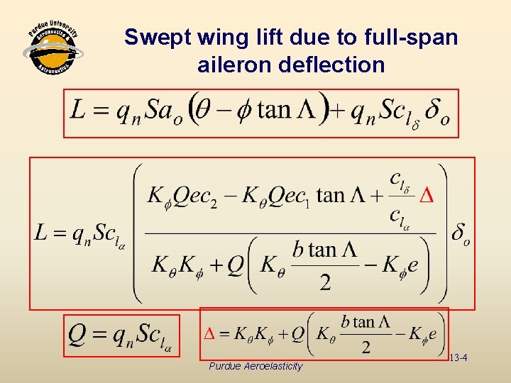 Swept wing lift due to full-span aileron deflection Purdue Aeroelasticity 13 -4 