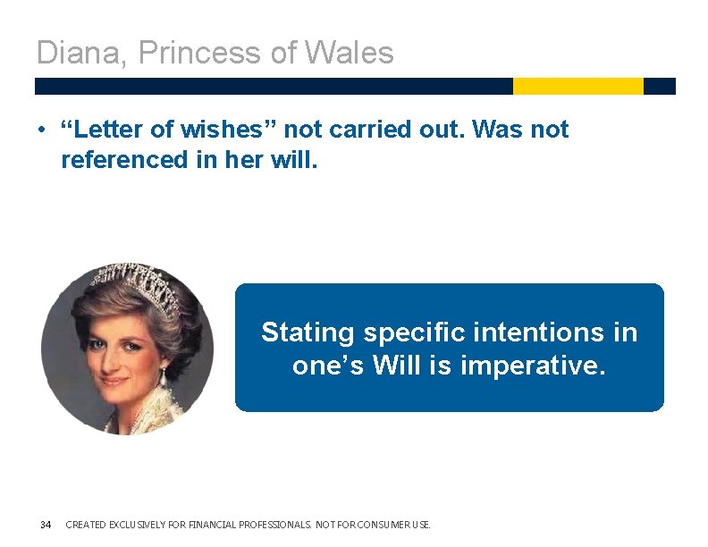 Diana, Princess of Wales • “Letter of wishes” not carried out. Was not referenced Diana, Princess of Wales • “Letter of wishes” not carried out. Was not referenced