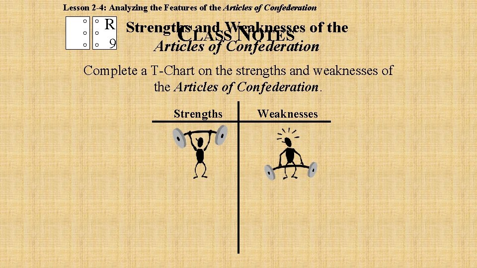 Lesson 2 -4: Analyzing the Features of the Articles of Confederation R Strengths and