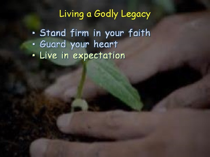 Living a Godly Legacy • • • Stand firm in your faith Guard your