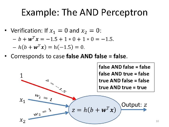 Example: The AND Perceptron • false AND false = false AND true = false