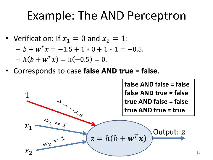 Example: The AND Perceptron • false AND false = false AND true = false