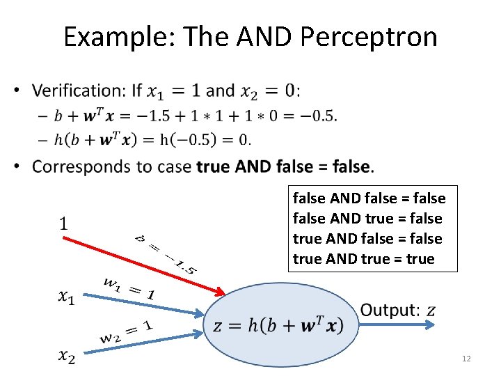 Example: The AND Perceptron • false AND false = false AND true = false