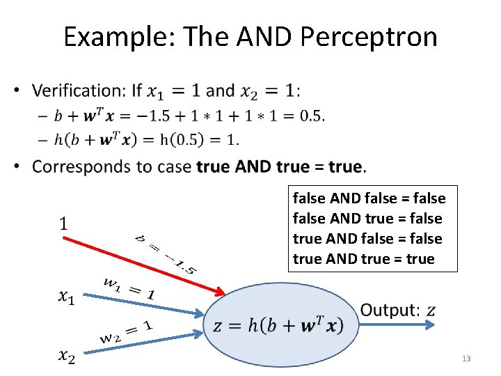 Example: The AND Perceptron • false AND false = false AND true = false