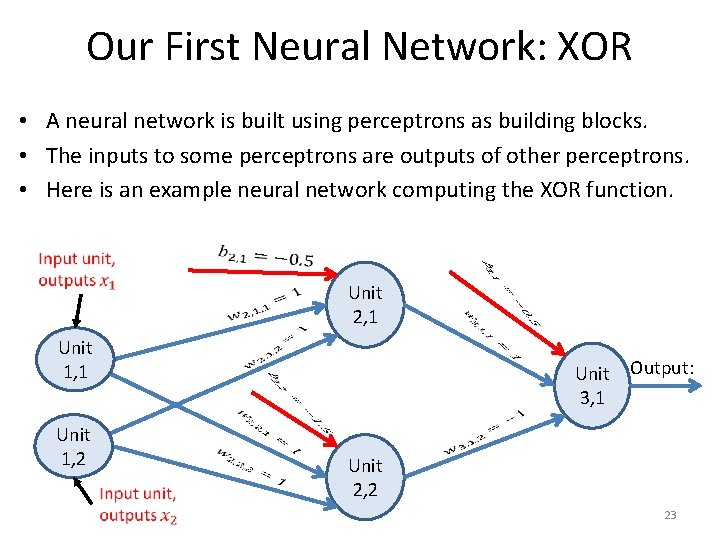 Our First Neural Network: XOR • A neural network is built using perceptrons as