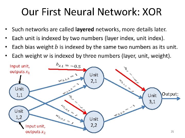 Our First Neural Network: XOR • Unit 2, 1 Unit 1, 1 Unit Output: