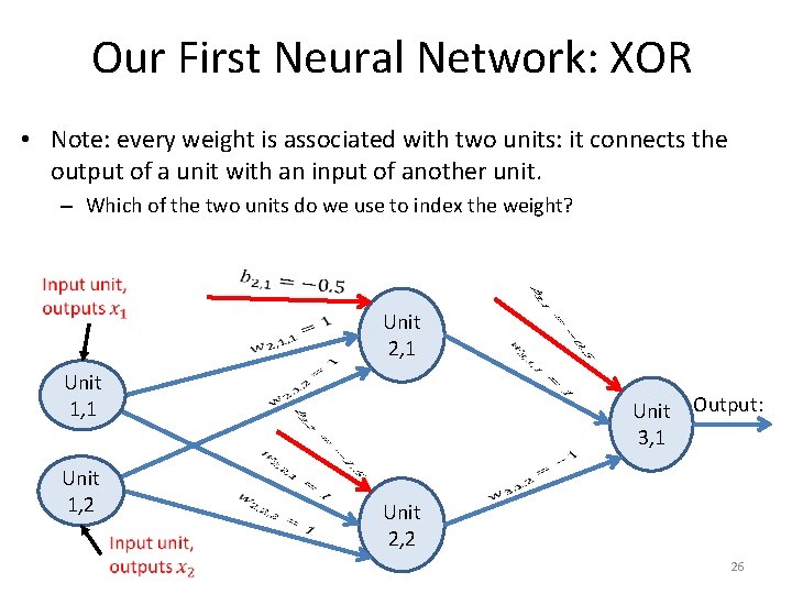 Our First Neural Network: XOR • Note: every weight is associated with two units:
