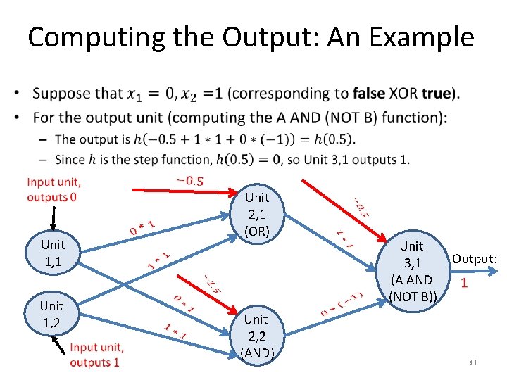Computing the Output: An Example • Unit 1, 1 Unit 1, 2 Unit 2,