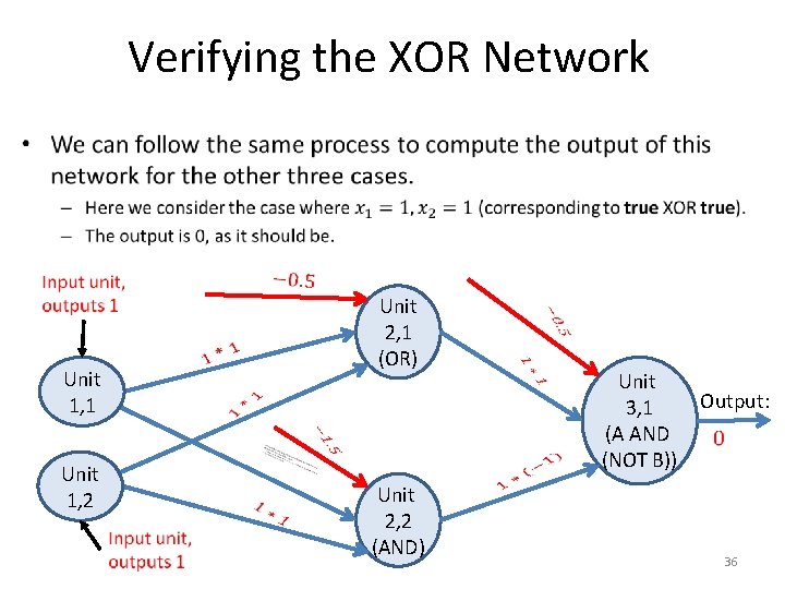 Verifying the XOR Network • Unit 1, 1 Unit 1, 2 Unit 2, 1
