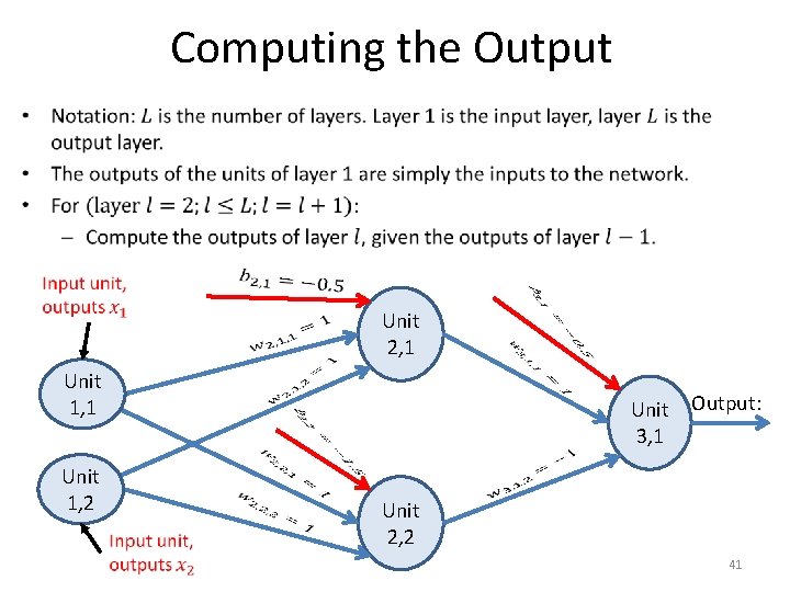 Computing the Output • Unit 2, 1 Unit 1, 1 Unit Output: 3, 1