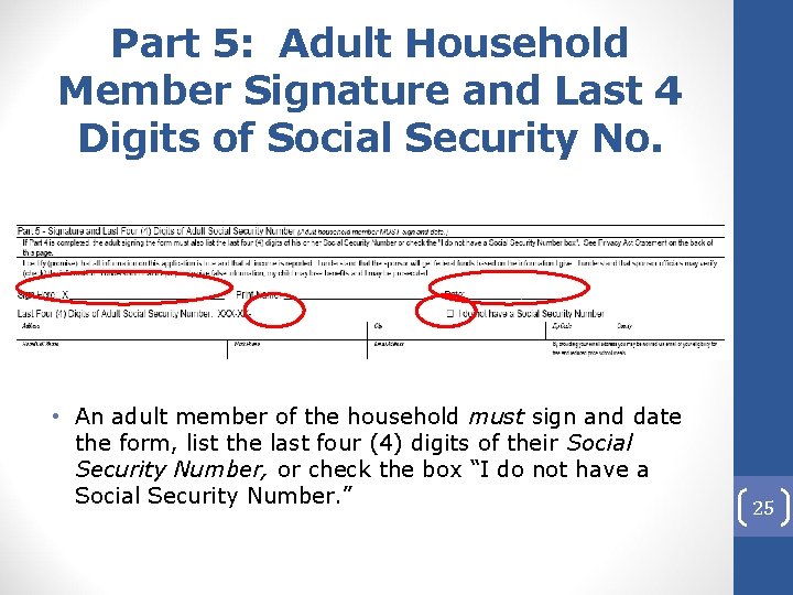 Part 5: Adult Household Member Signature and Last 4 Digits of Social Security No.
