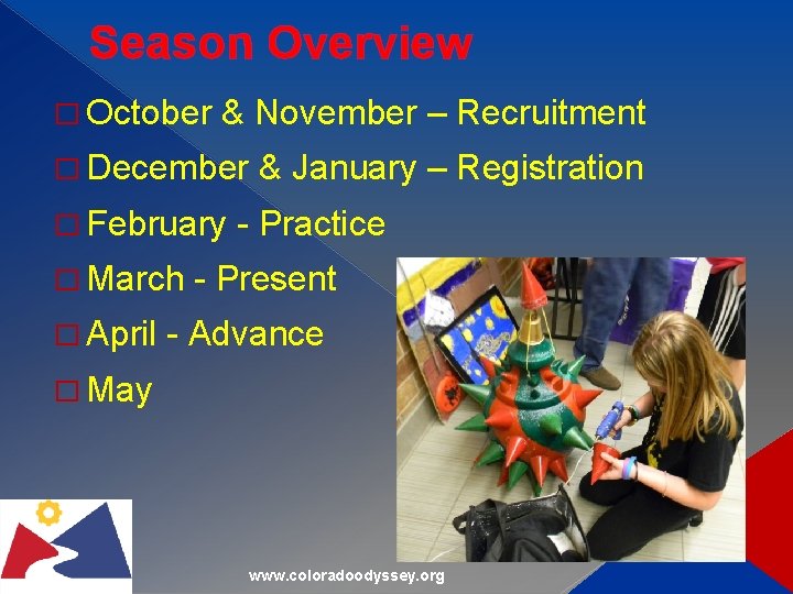 Season Overview � October & November – Recruitment � December & January – Registration