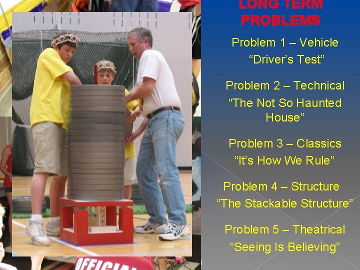 LONG TERM PROBLEMS Problem 1 – Vehicle “Driver’s Test” Problem 2 – Technical “The