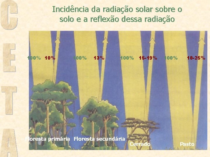 Incidência da radiação solar sobre o solo e a reflexão dessa radiação 100% 13%