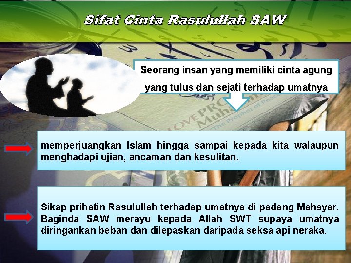 Sifat Cinta Rasulullah SAW Seorang insan yang memiliki cinta agung yang tulus dan sejati