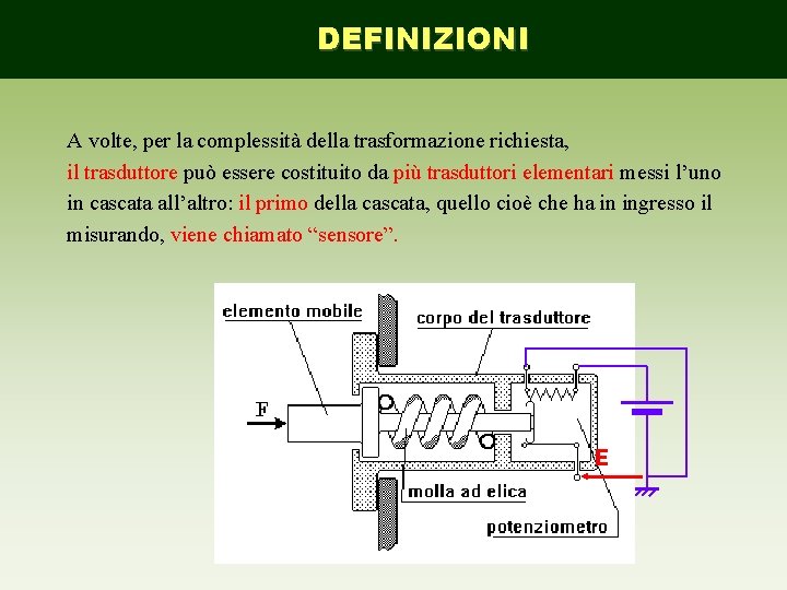 DEFINIZIONI A volte, per la complessità della trasformazione richiesta, il trasduttore può essere costituito