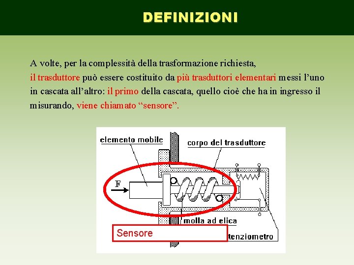 DEFINIZIONI A volte, per la complessità della trasformazione richiesta, il trasduttore può essere costituito