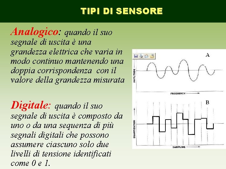 TIPI DI SENSORE Analogico: quando il suo segnale di uscita è una grandezza elettrica