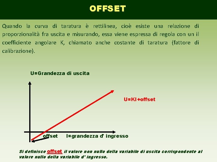 OFFSET Quando la curva di taratura è rettilinea, cioè esiste una relazione di proporzionalità