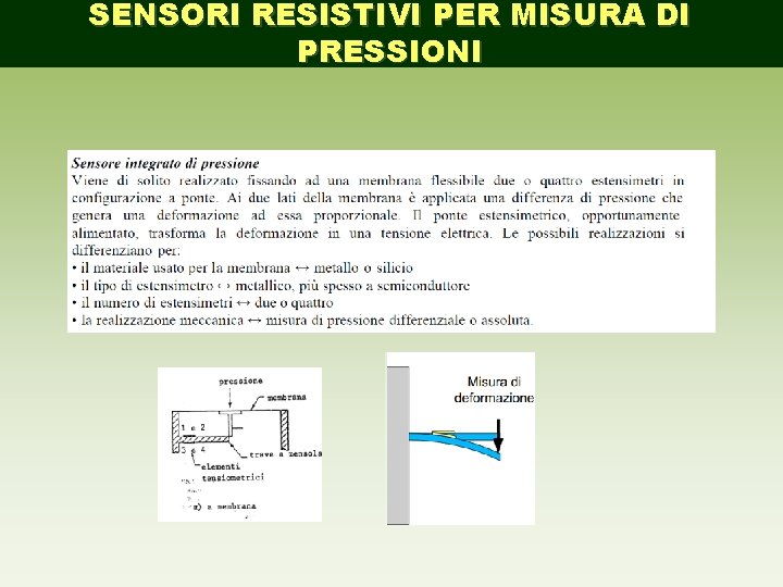 SENSORI RESISTIVI PER MISURA DI PRESSIONI SESNORI DI PRESSIONE 