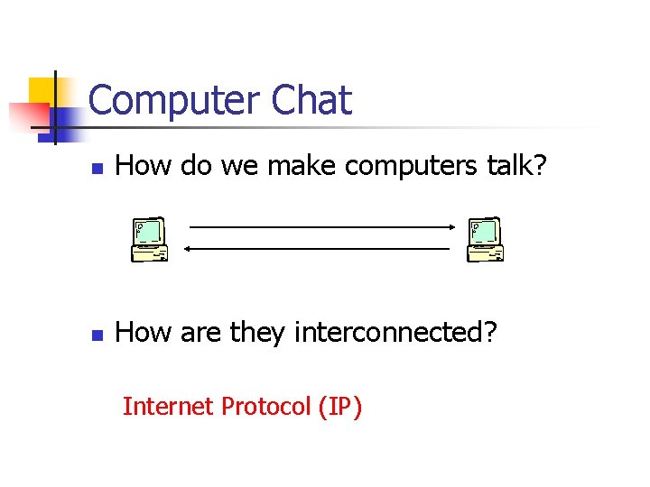 Computer Chat n How do we make computers talk? n How are they interconnected?