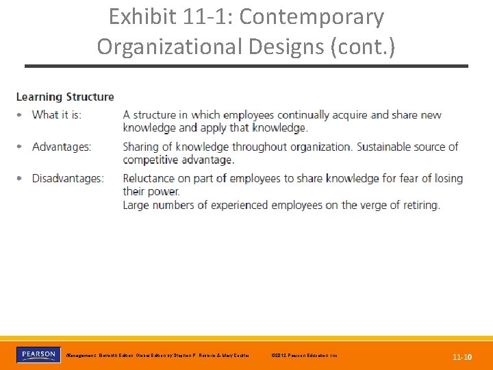 Exhibit 11 -1: Contemporary Organizational Designs (cont. ) Copyright © 2012 Pearson Education, Inc.