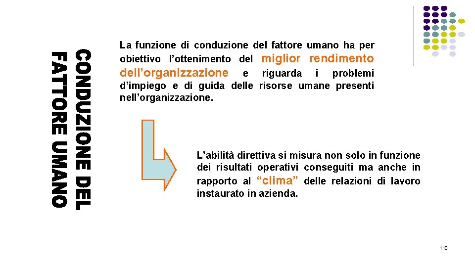 La funzione di conduzione del fattore umano ha per obiettivo l’ottenimento del miglior rendimento