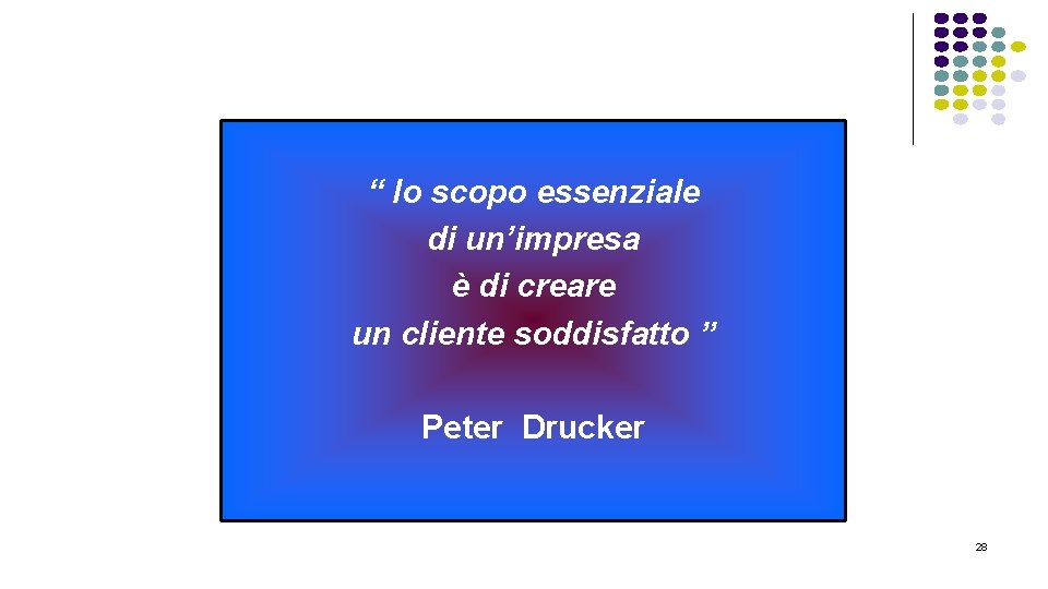 “ lo scopo essenziale di un’impresa è di creare un cliente soddisfatto ” Peter