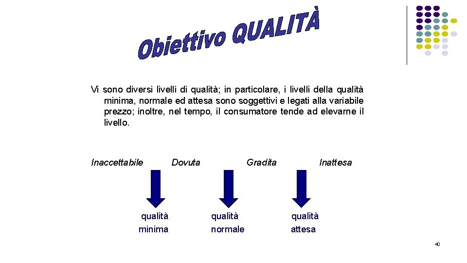 Vi sono diversi livelli di qualità; in particolare, i livelli della qualità minima, normale