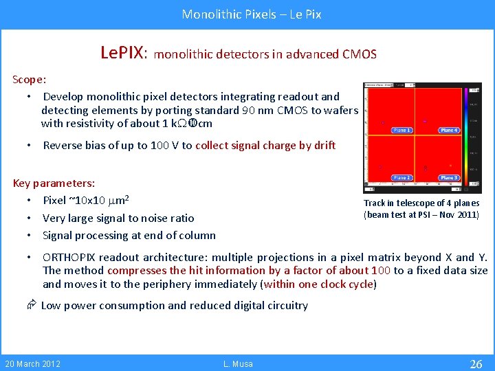 Monolithic Pixels – Le Pix Le. PIX: monolithic detectors in advanced CMOS Scope: •