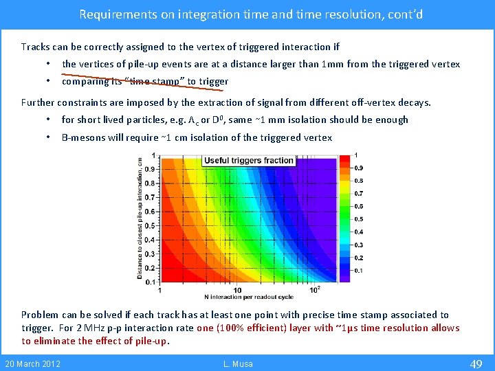 Requirements on integration time and time resolution, cont’d Tracks can be correctly assigned to