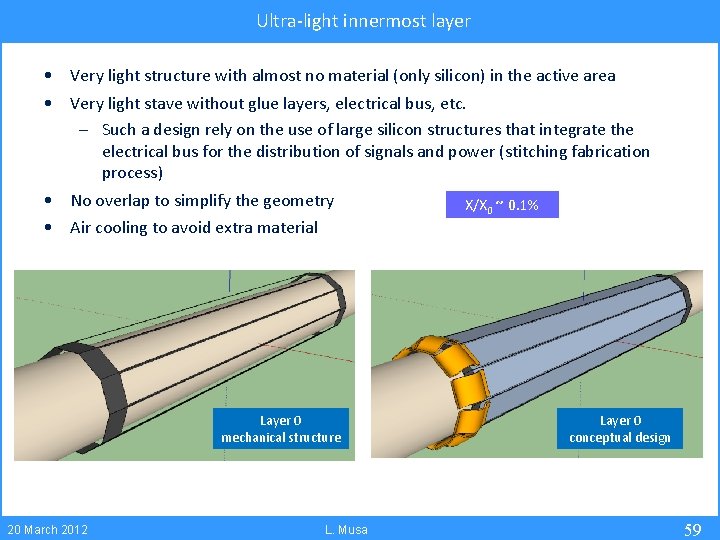 Ultra-light innermost layer • Very light structure with almost no material (only silicon) in