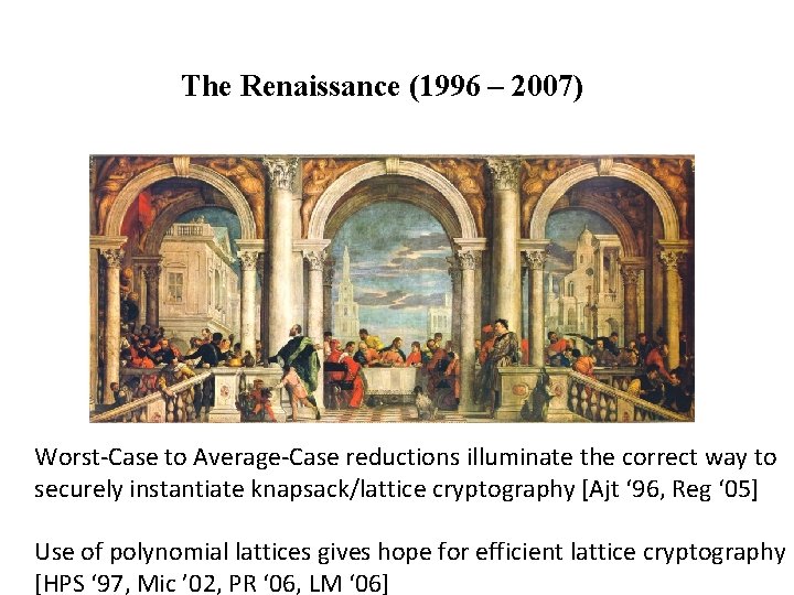 The Renaissance (1996 – 2007) Worst-Case to Average-Case reductions illuminate the correct way to