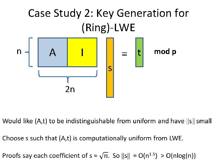 Case Study 2: Key Generation for (Ring)-LWE n A I = t s 2