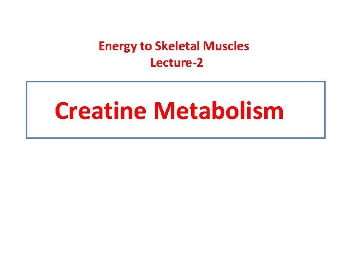 Energy to Skeletal Muscles Lecture-2 Creatine Metabolism 